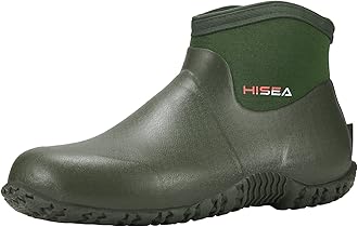 HISEAMen's Rain Boots, Ankle Height Garden Shoes Waterproof Rubber Neoprene Mud Boots Durable Insulated Short Outdoor Work Booties for Gardening Farming Camping Fishing and Yard Working