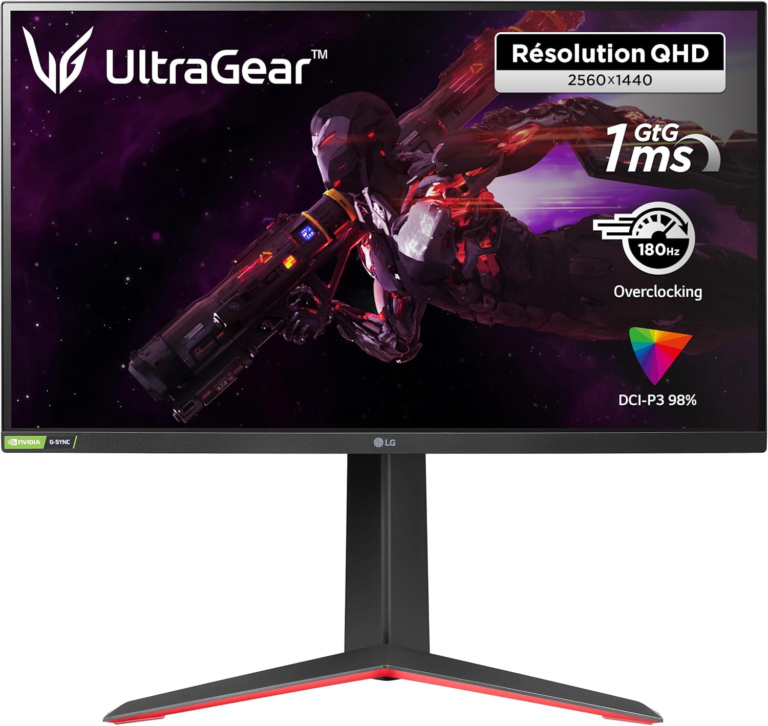 LG UltraGear Gaming Monitor 32GP850-B, 32 Inch, 1440p, 180Hz O/C, 1ms GtG, Nano IPS Panel, HDR 10, AMD FreeSync Premium, NVIDIA G-SYNC, Smart Energy Saving, HDMI, Displayport, Black/Red