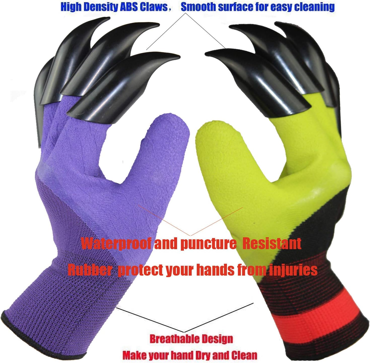 4 Pairs Garden Gloves With Fingertips Claws,Best Gift For Gardener,2 Pairs Working Genie Gloves With Double Claws,2 Pairs without Claws,For Digging and Planting,Breathable. (4 pairs purple and green)