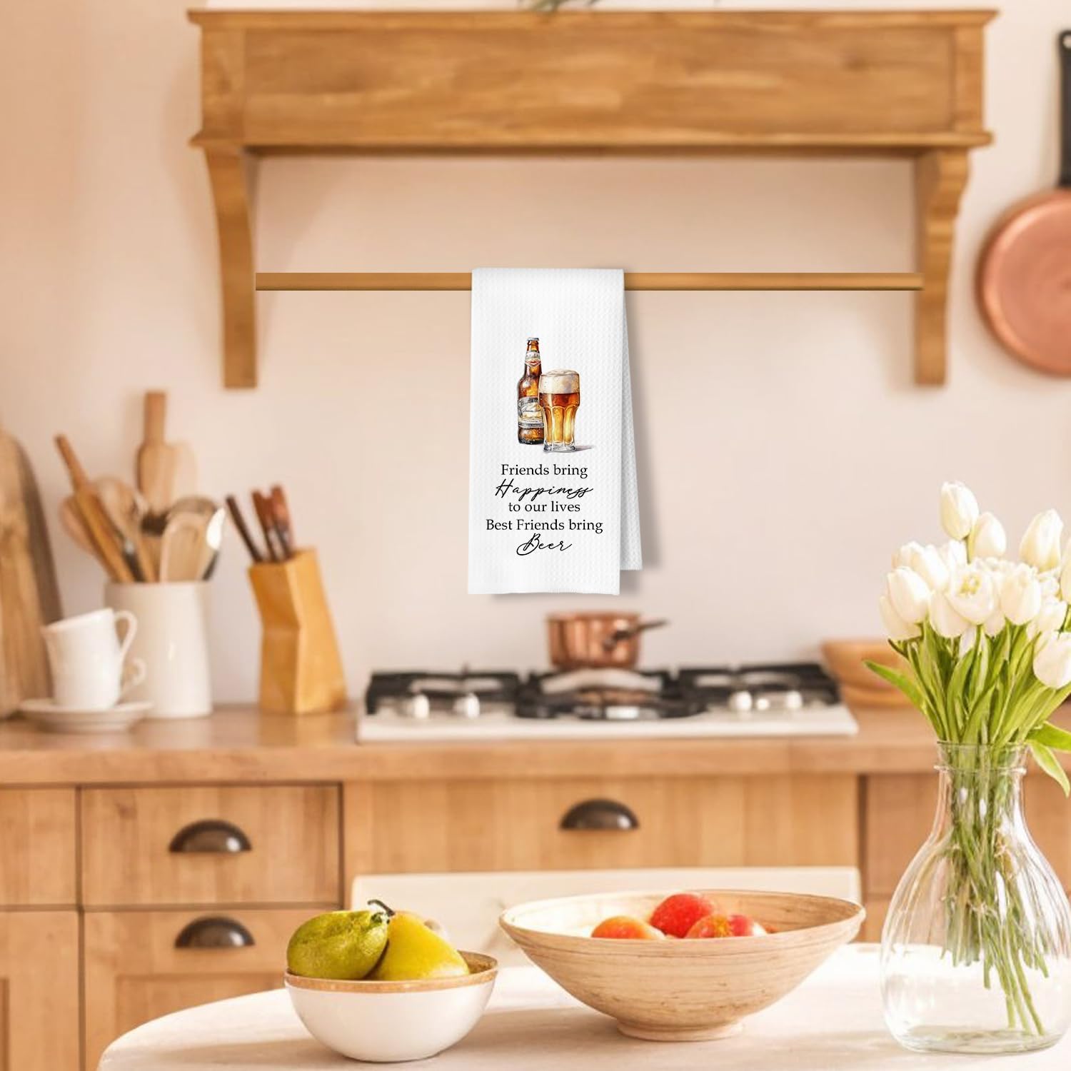 Friend and Beer Kitchen Towels, Gifts for Beer Lovers Dish Tea Bar Towels for Kitchen Bar Cart Decor, Alcohol Gifts for Men Women Decorative Hand Towels, 16x24 Inches - Image 2