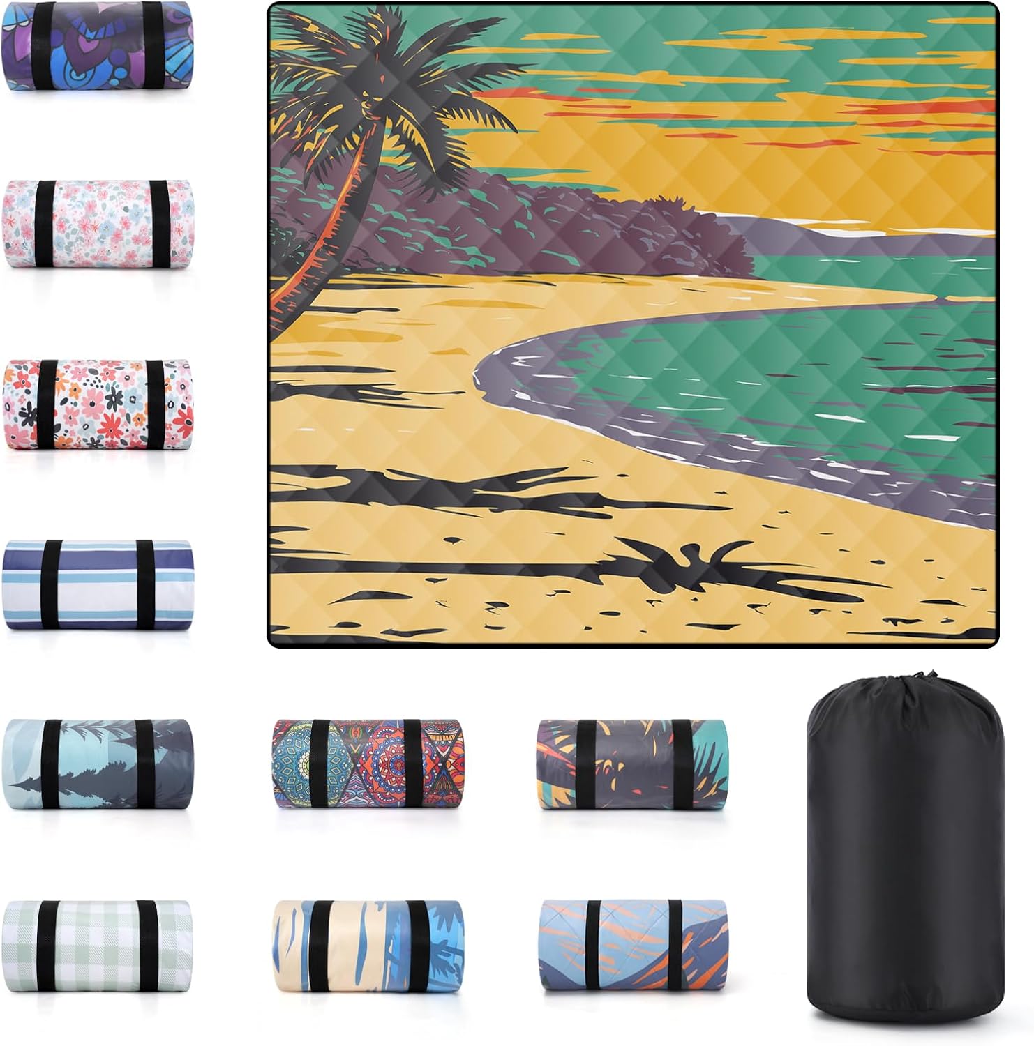 60x80" Waterproof Picnic Blankets Outdoor Sandless Beach Blanket Foldable Padded Ground Grass Park Lawn Mat Tent Camping Rug Backpack Hiking Roadtrip Gadgets Gifts Rv Car Travel Trailers Items