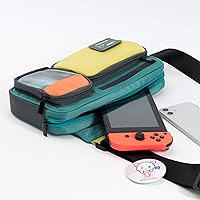 Vista 7 de Geekshare Large Capacity Multifunctional SwitchSwitch OLED Travel Carrying Case-Color Contrast Laser Messenger Bag Compatible with Nintendo