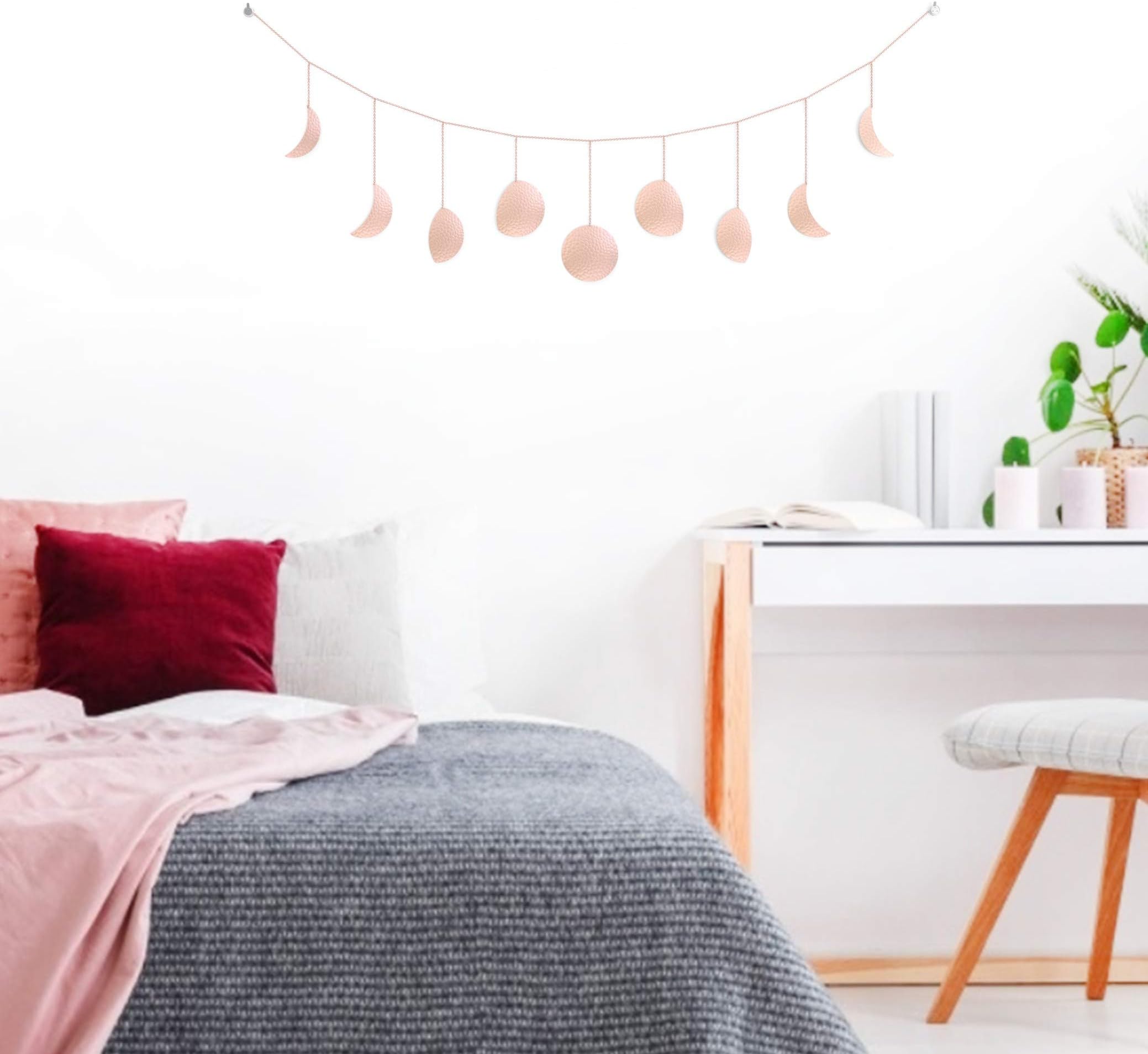 Tribe Glare Moon Garland Decor Moon Phase Wall Hanging Boho Art Wall Modern Home Decorations for Gifts Bedroom Apartment Dorm Office,47" Rose Gold