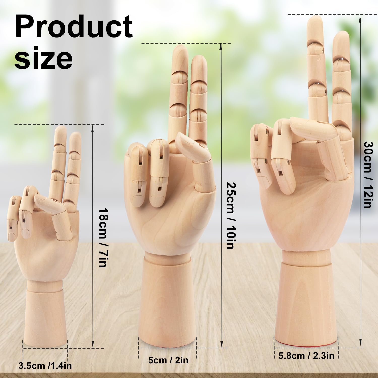 GNIEMCKIN Holz-Handmodell, 3 Stück, 30,5 cm, 25,4 cm, 17,8 cm, rechte Hand, Kunst-Mannequin-Figur mit Handschmuck, Dekoration, Skizzieren.