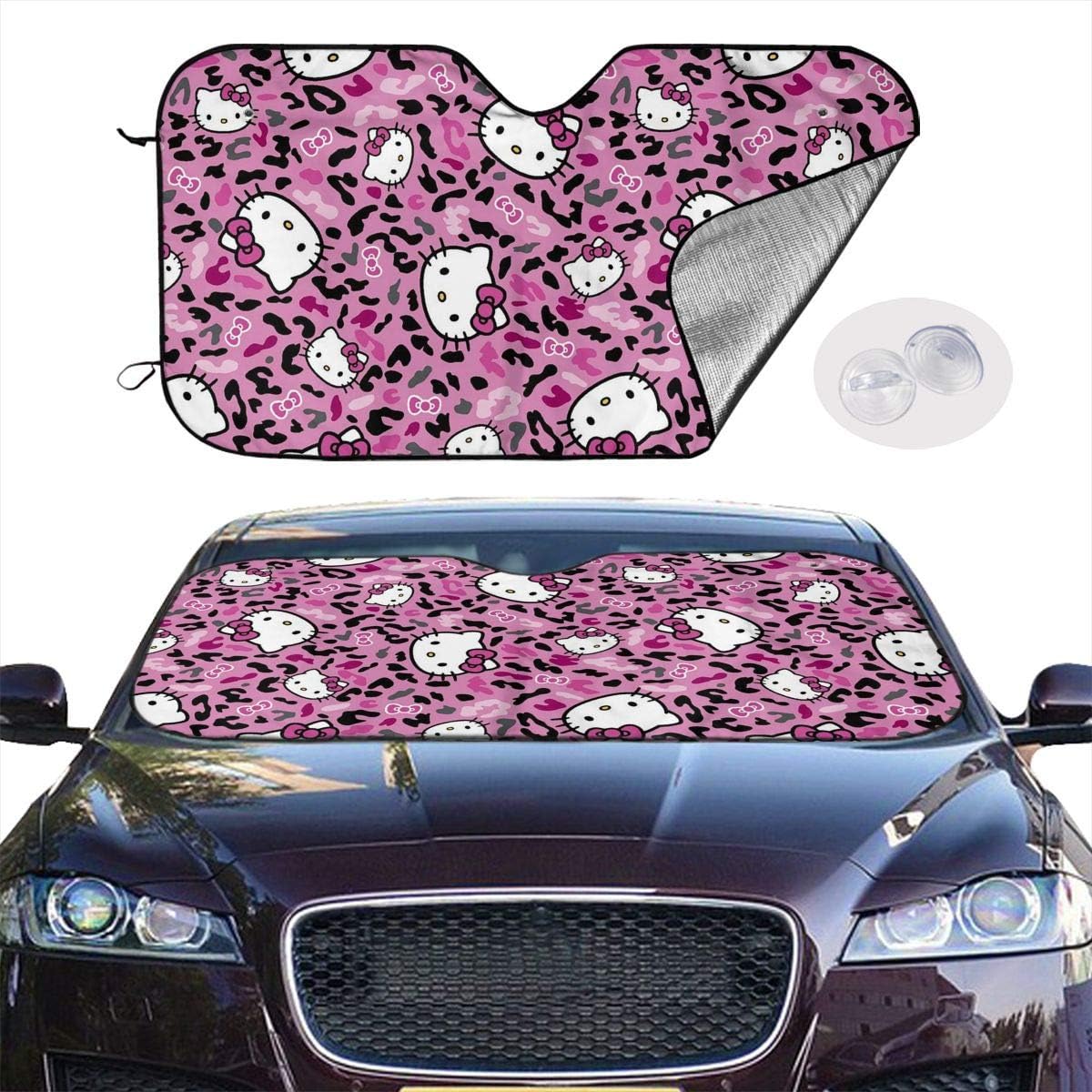 JNGBDGV Windshield Sun Shade Hello Kitty Cheetah Car Windshield Sunshade Keeps Your