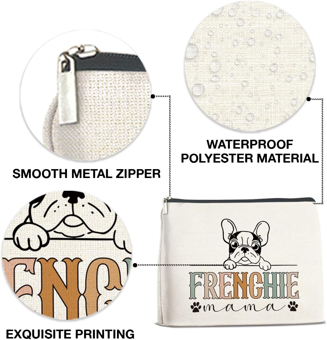 French Bulldog Gifts Cosmetic Bag - Frenchie Gifts for French Bulldog Lover Dog Mom Zipper Makeup Pouch Small Makeup Bag (1Pcs) - Image 3