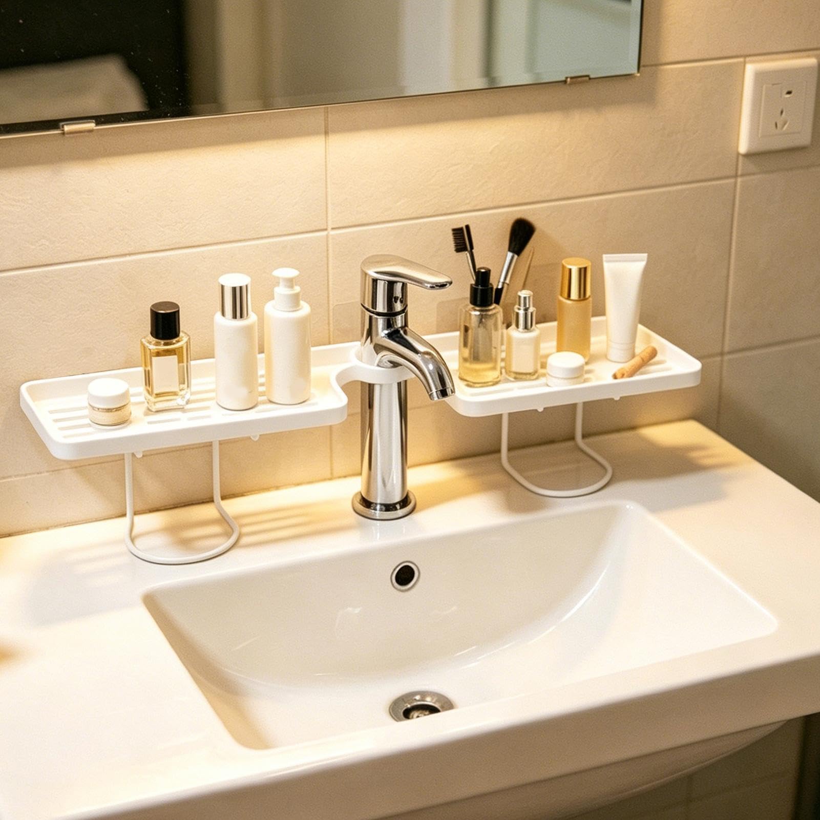 Genérico Porta spugne per lavello da cucina | Scolapiatti portatile senza trapano con vassoio di drenaggio, supporto per rubinetto da cucina, tazze, cosmetici, casa, bagno, WC, angolo