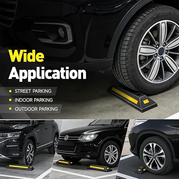DNA Motoring 2 Pack 21 Parking Stopper for Garage, Heavy Duty Garage Parking Aid, Parking Gadgets Protects Car and Garage Walls, w/Reflective Yellow Tape Curb, 21 L x 5.7 W x 3.14 H, TOOLS-00826