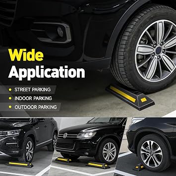 DNA Motoring 2 Pack 21 Parking Stopper for Garage, Heavy Duty Garage Parking Aid, Parking Gadgets Protects Car and Garage Walls, w/Reflective Yellow Tape Curb, 21 L x 5.7 W x 3.14 H, TOOLS-00826