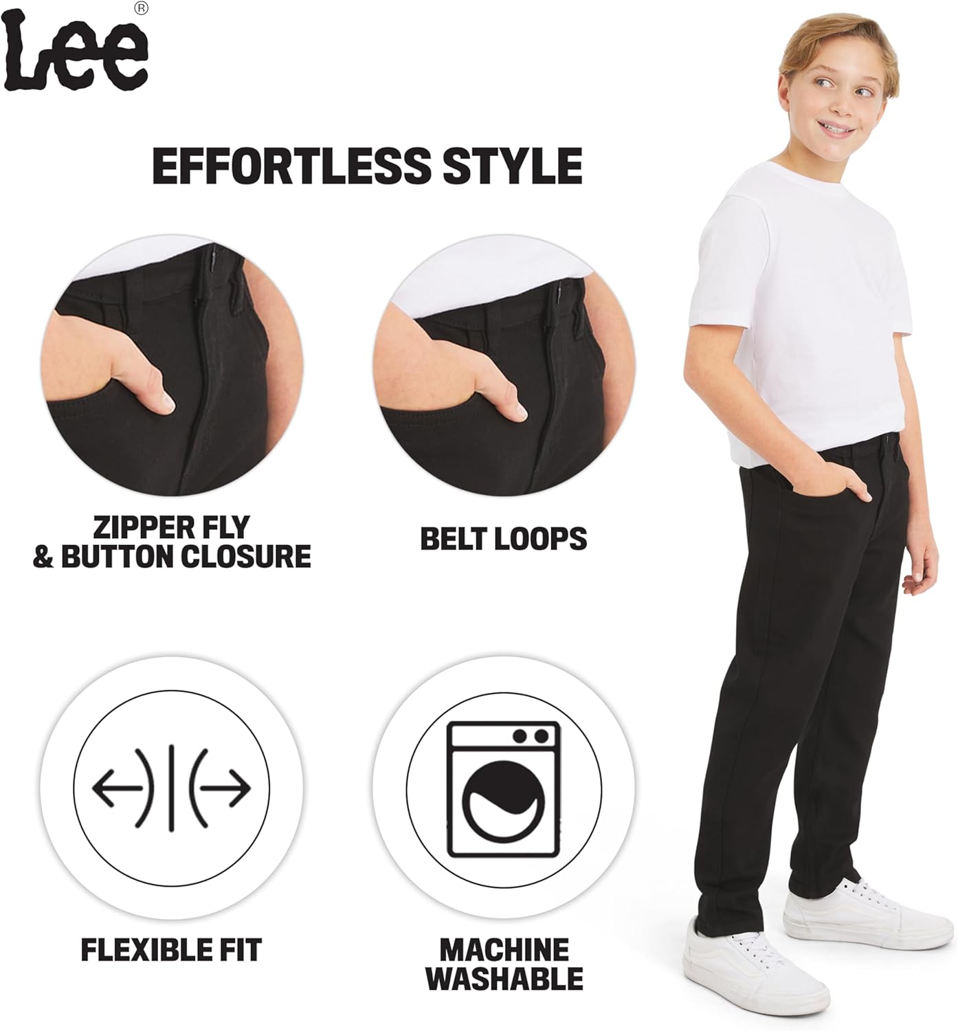 Lee Boys' 5 Pocket Straight Fit Stretch Waist Denim Jeans - Image 5