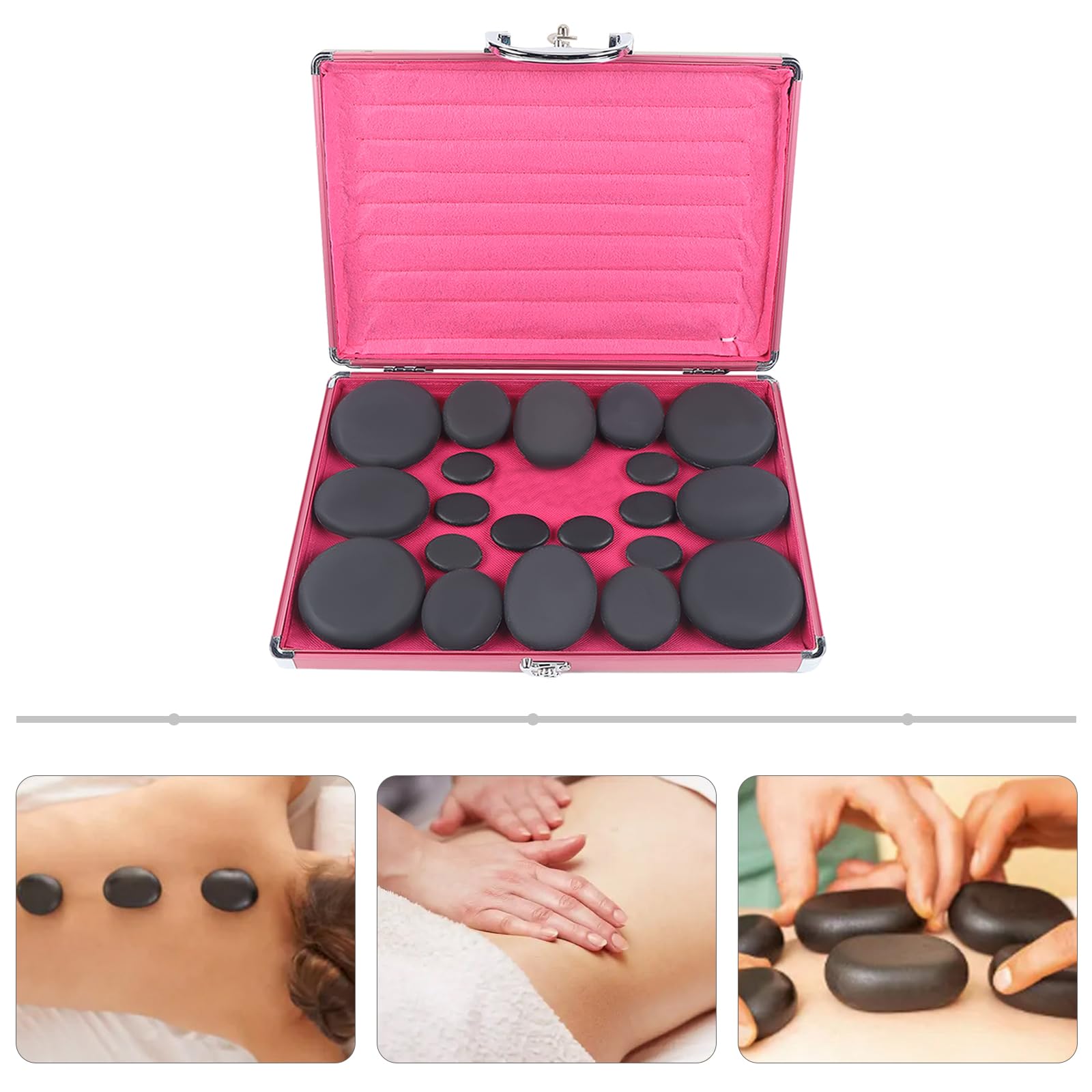 Juego de 20 piedras de masaje de basalto, con caja de calor portátil grande para uso doméstico, spa, terapia de masaje y relajación (juego de 9 unidades)