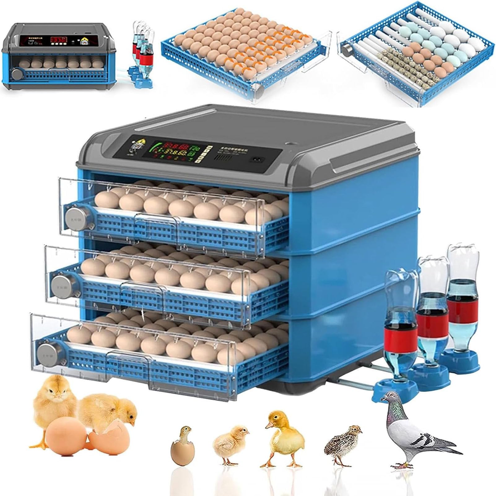 Inkubator do jaj dla kur, kaczek i ptaków – automatyczne obracanie jaj, kontrola temperatury i wilgotności, ekran LED, inkubator do jaj, maszyna do wylęgu drobiu 300Eggs