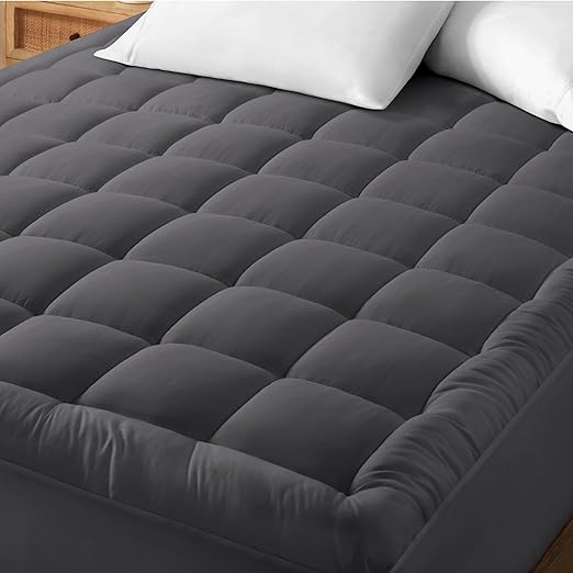 Bare Home Twin Mattress Topper Cotton Top - Plush Topper for Mattress - Fitted Mattress Cover - Cooling Breathable Air Flow - 8" to 21" Deep Pocket - Soft Mattress Pad (Twin, Grey)