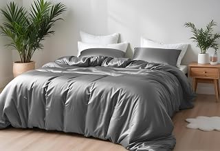 LINENWALAS Bambus-Bettwäsche-Set, Premium-Bettbezug-Set aus Bambusseide mit Kissenbezug, 3-teiliges Bettwäsche-Set, 200x200 cm, luxuriöser, weicher, kühlender Bettbezug (Hellgrau)