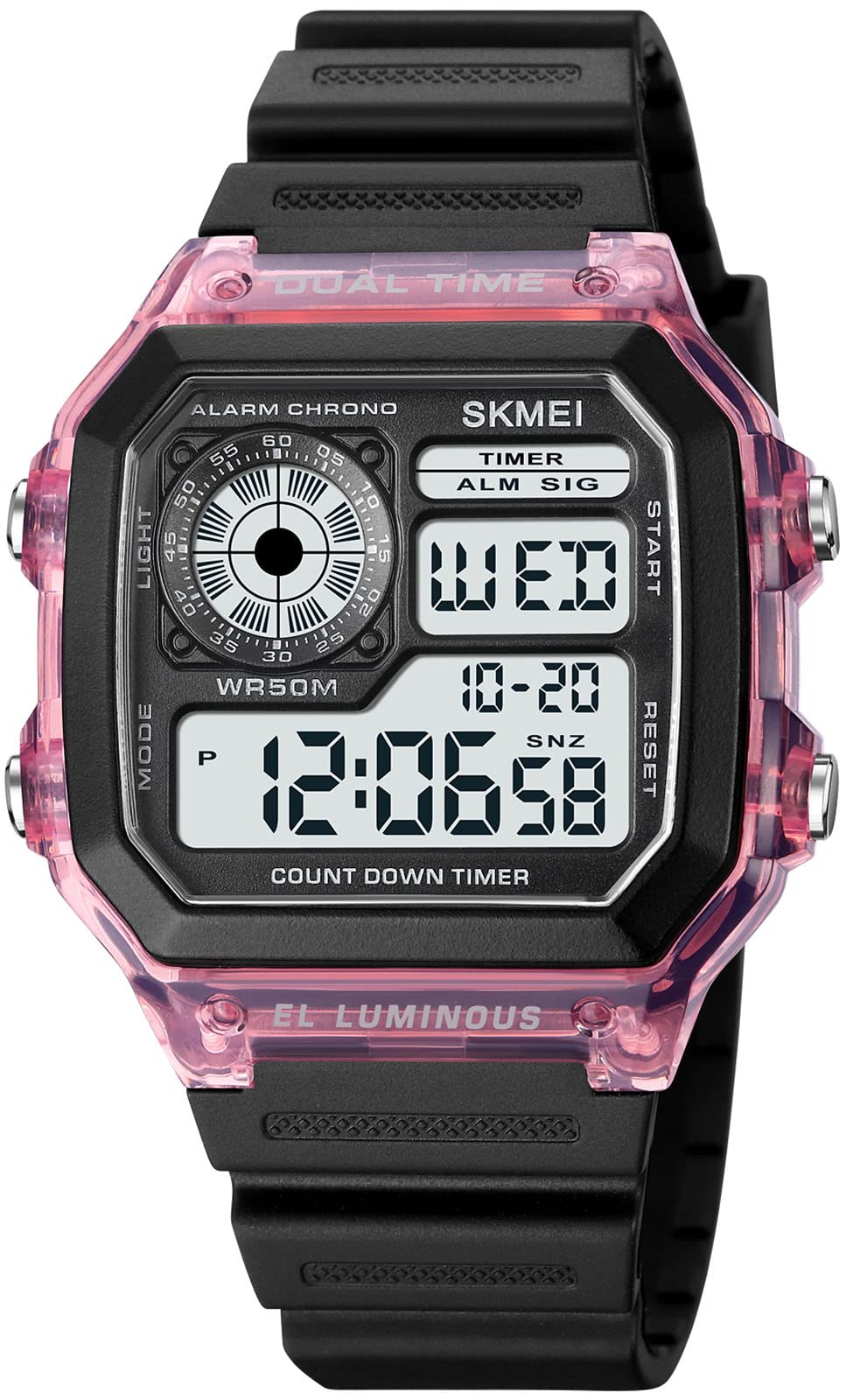 Gosasa Classic Square Face Unisex Women's Men's Digital Multifunction Outdoor Casual Watch Countdown 50M Waterproof Led Light Wristwatch