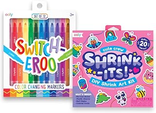 Ooly Shrink-Its! 28 PC DIY Shrinking Art Kit That Creates Charms and Tags & 12 Pack Switch-eroo Color Changing Double Ended Thin Markers