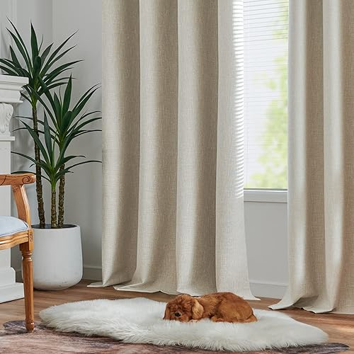 Miniatura 8 de JINCHAN Cortinas 100% opacas para dormitorio, cortinas texturizadas de lino de 90 pulgadas de longitud para sala de estar, cortinas de bloqueo de