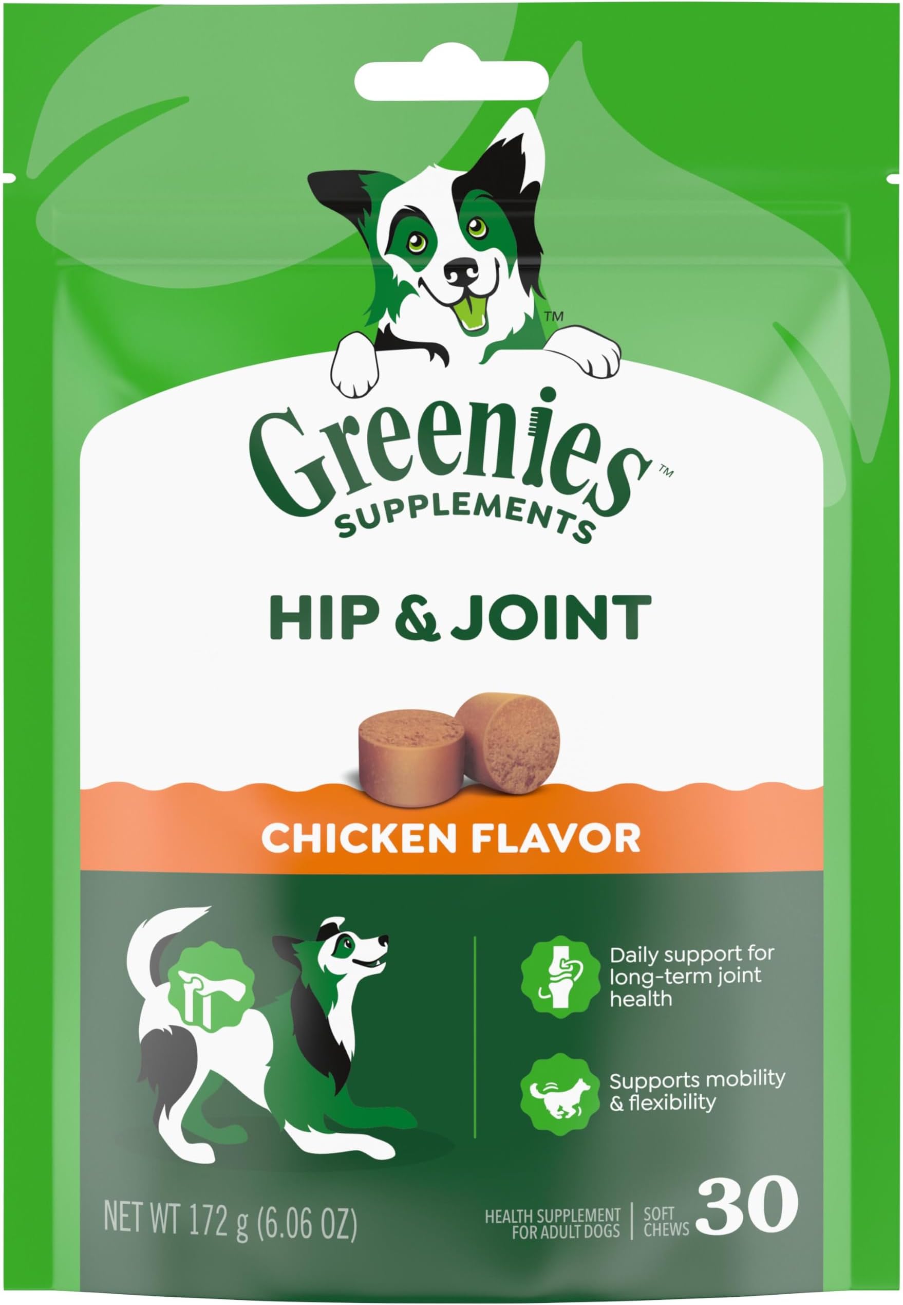 Supplements Hip and Joint Supplements for Dogs, with Chondroitin & Glucosamine for Dogs, Chicken Flavor, 6.08 oz. Pouch, 30 Count