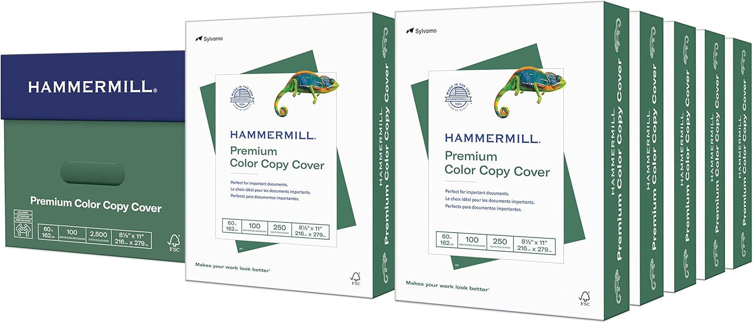 Hammermill Cardstock, Premium Color Copy, 60 lb, 8.5 x 11-10 Pack (2,500 Sheets) - 100 Bright, Made in the USA Card Stock 10 Pack | 2500 Sheets Letter (8.5x11)