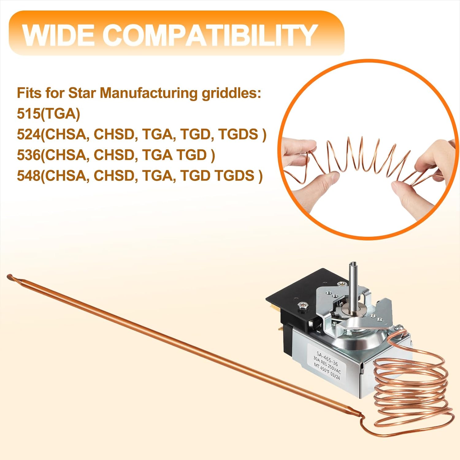 YMT SA-100-450 SA-465-36 Thermostat Fits for Star Max Griddle Temperature Control,Replace for Star MFG 2T-Z5958 Z5958,All Points 46-1368