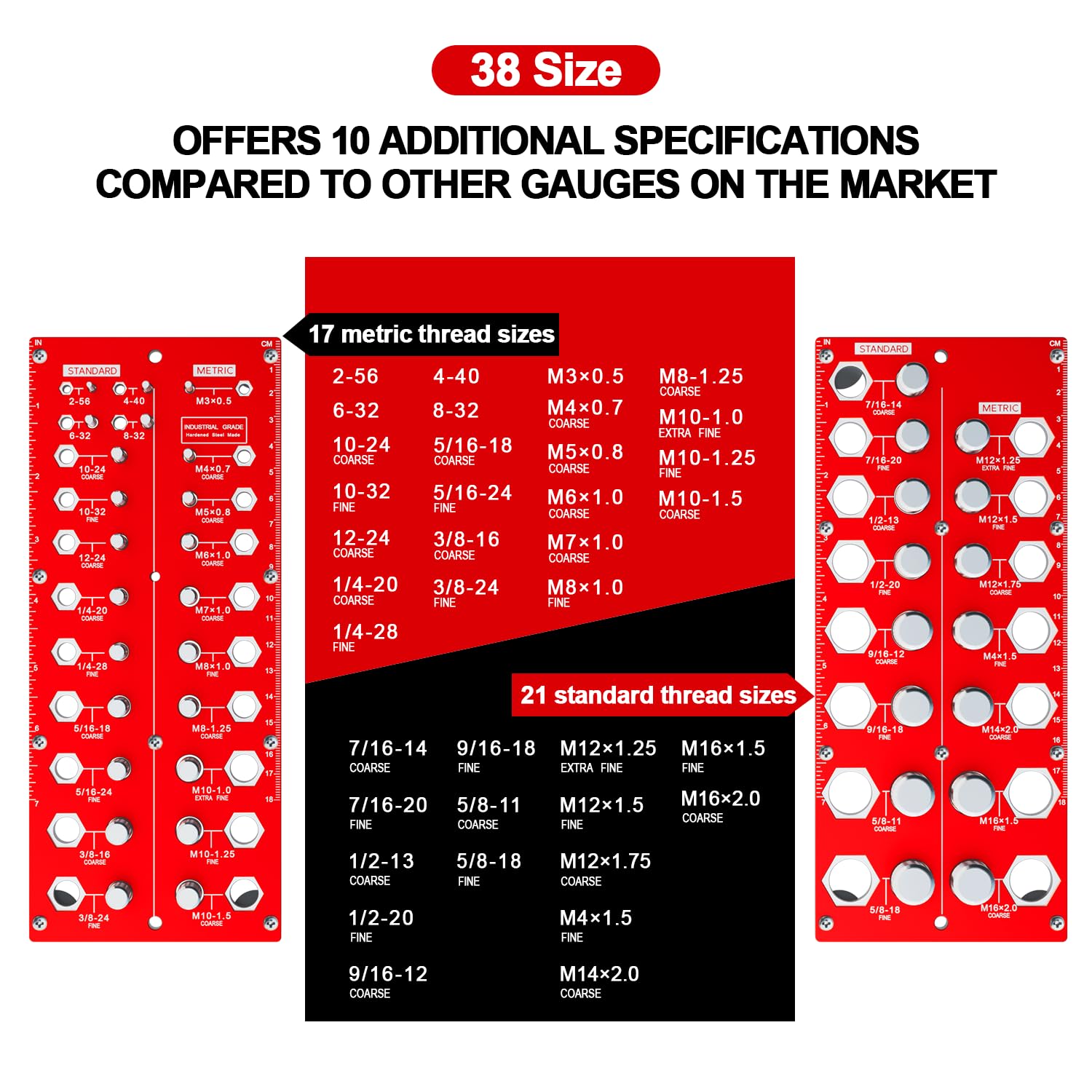 38 Nut and Bolt Thread Checker Standard and Metric Board,Nut and Bolt Gauge Measuring Tool