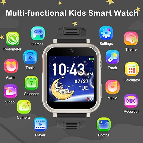 Miniatura 3 de Phyulls Reloj inteligente para niños con 39 juegos de rompecabezas, cámara, grabadora de video, calculadora de alarma musical, calendario, linterna,