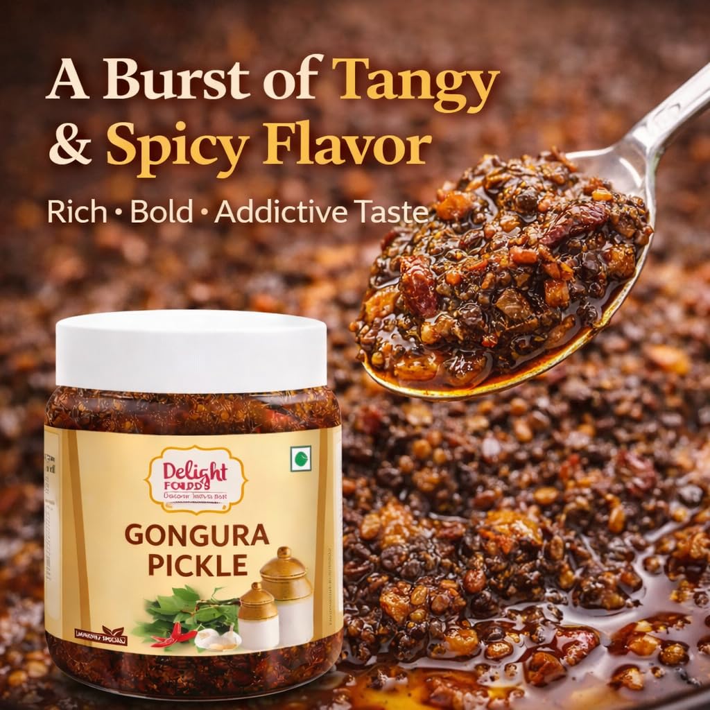 Delight Foods Gongura Pickle 250g | Andhra Special Gongura Pachadi | Spicy Sorrel Leaves Achar | Traditional Homemade Recipe Uppinkai, Nilva pachadi | NO PRESERVATIVES 2
