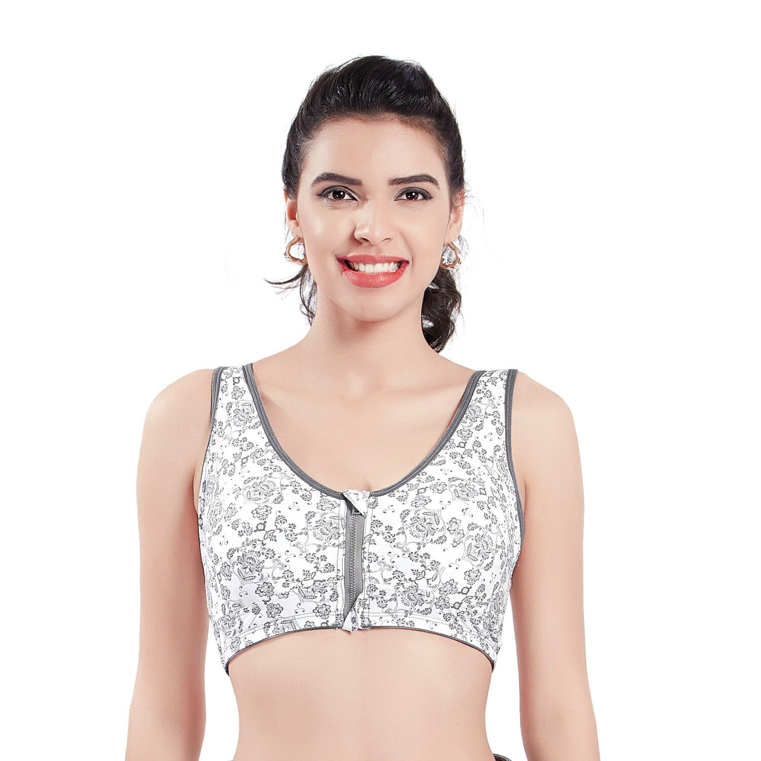 Women's Cotton Blend Padded Front Zip Sports Bra for Gym/Yoga (Front Zip | Padded | Size | Full Coverage | High Support | Adjustable | Removable Pads) Pattern No: 5006-image-23