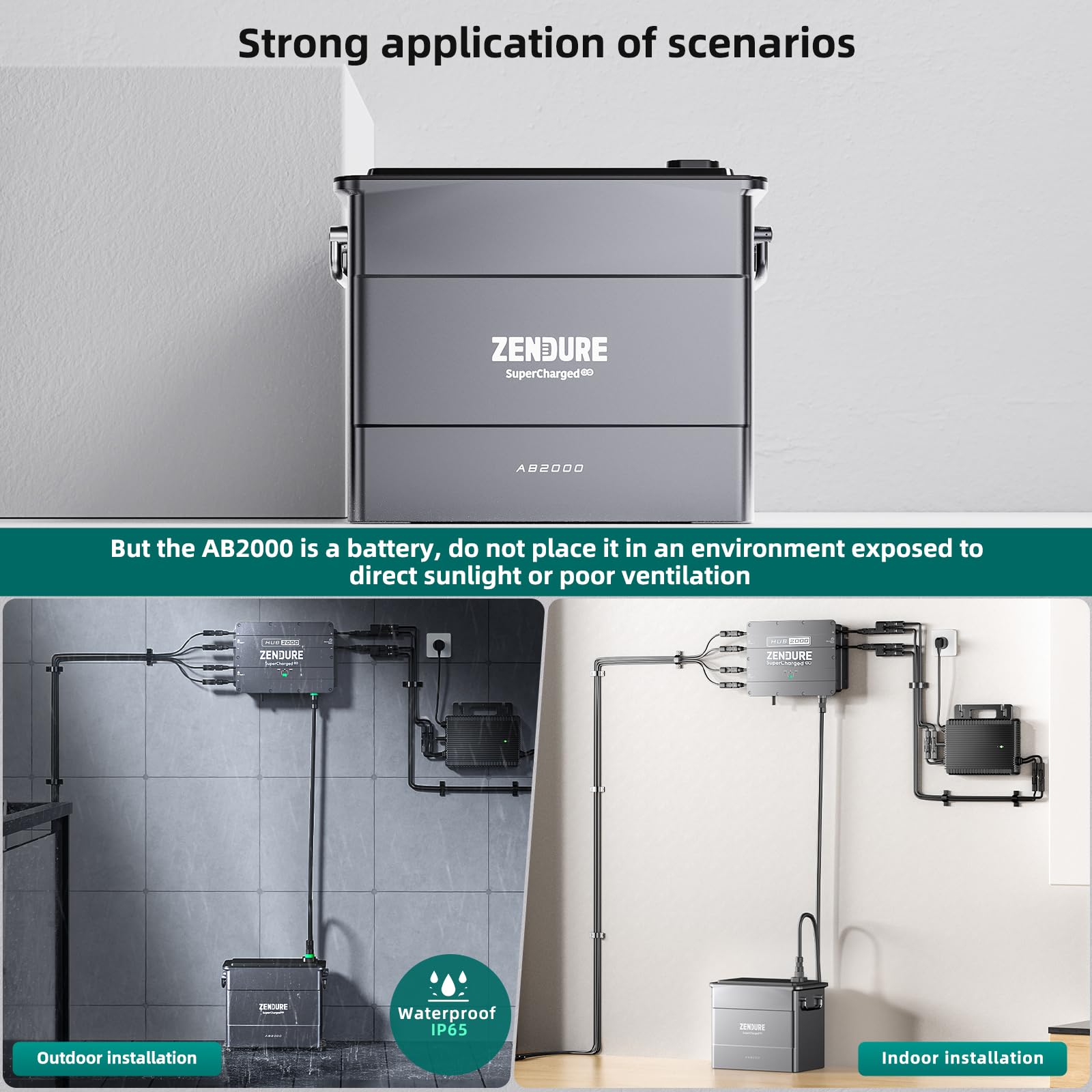Zendure AB2000, Almacenamiento para SolarFlow Central Eléctrica de Balcón, 1920Wh LiFePO₄, 7680Wh Capacidad Ampliable, Entrada/Salida 1200W, Impermeable IP65, Fácil instalación.