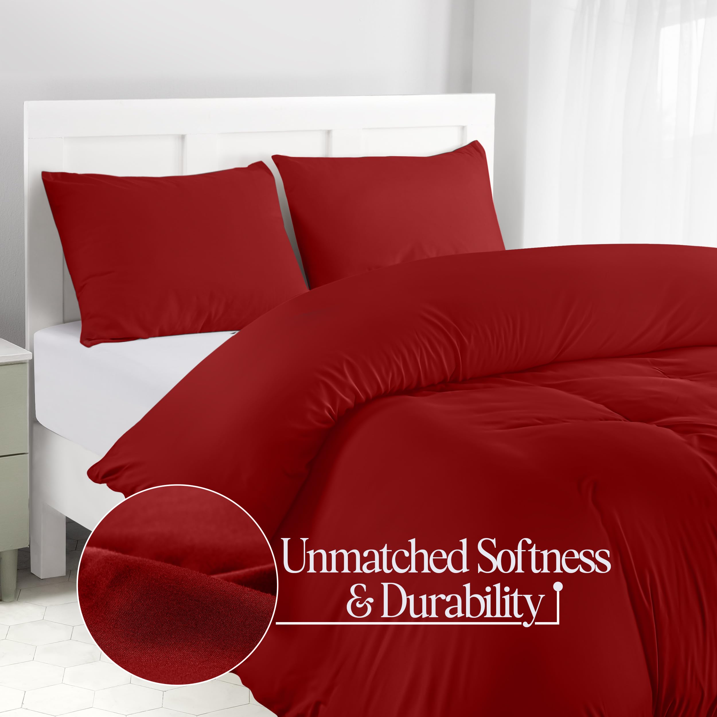 Utopia Bedding Duvet Cover Double - Soft Microfibre Polyester Duvet Cover with Pillow cases - Bedding Quilt Cover Set (Red) - Image 4