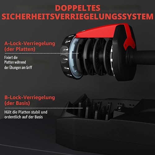 Yaheetech Adjustable Dumbbell 15 Levels Fast 2.5-24kg Double Lock Safety, Non-Slip Grip, Space Saving for Home Gym, Full Body Workouts - 6