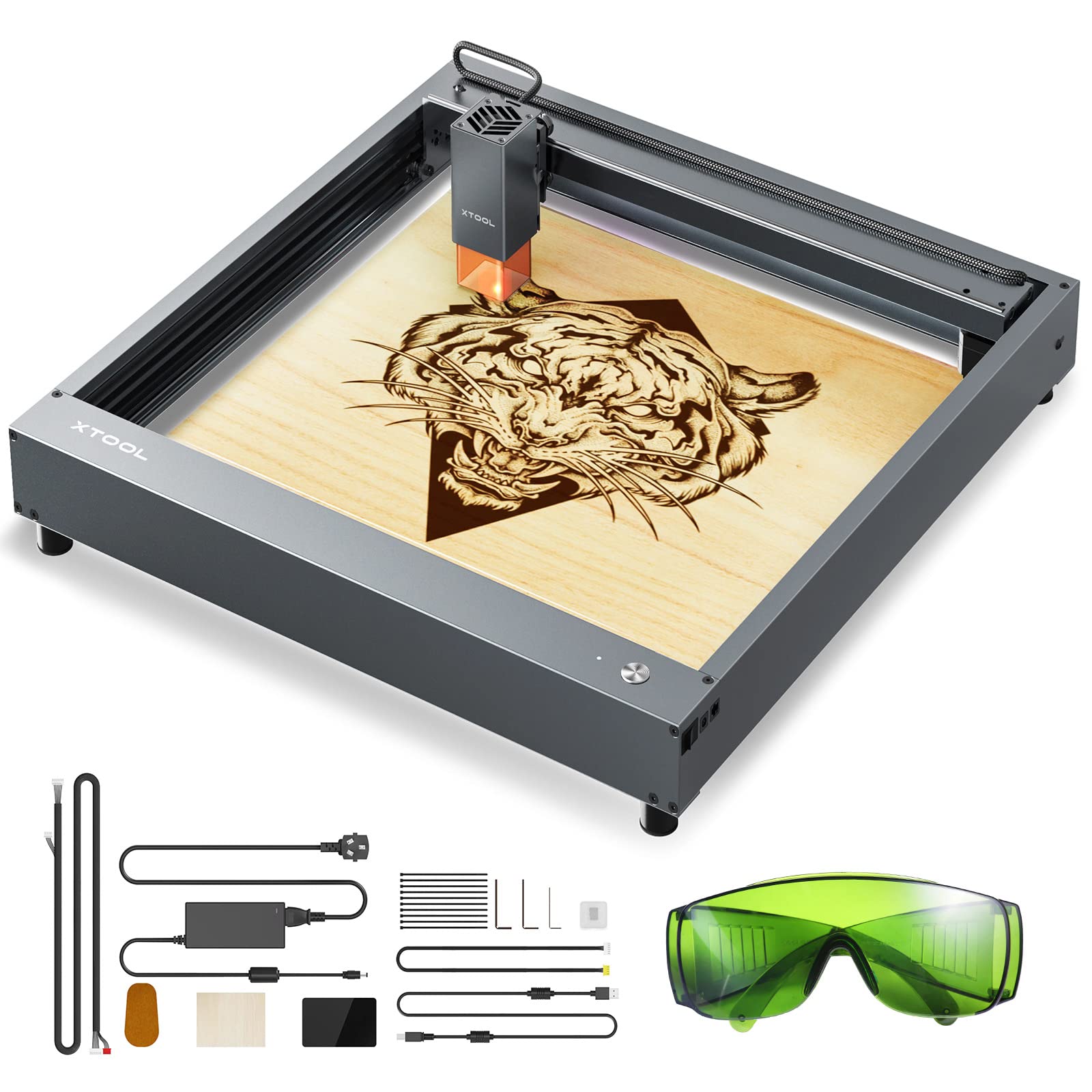 Makeblock xTool D1 Laser Engraver, 60W DIY CNC Laser Cutter and Engraver Machine, 10W Eye Protection Compressed Spot, 9600mm/min Diode Laser Engraving for Metal Wood Stone Glass Leather(432x406mm)