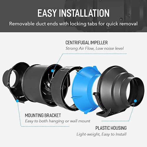 Miniatura 3 de iPower Ventilador de conducto en línea de 118 CFM de 4 pulgadas con controlador de velocidad variable y filtro de carbono de aire, termómetro