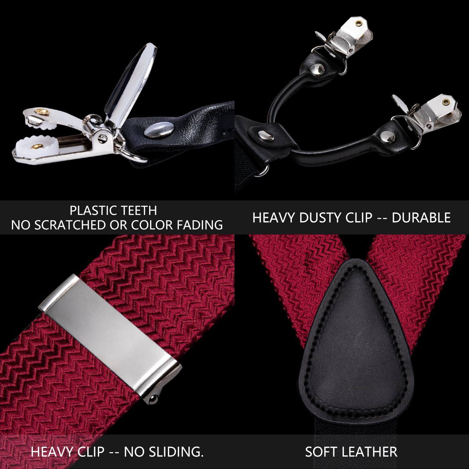 Barry.Wang Men Suspender Tie Sets Elastic Heavy 6 Clips Hanky Cufflink 5PCS