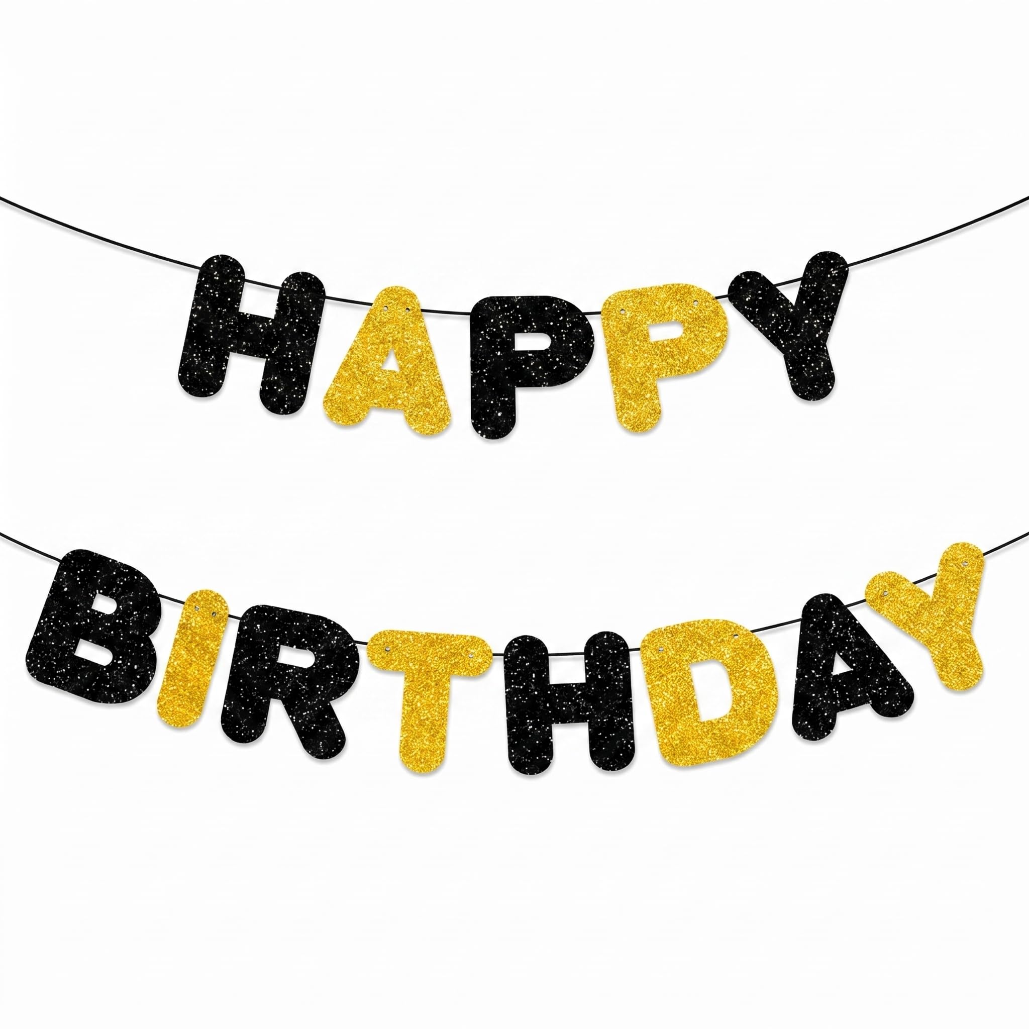 Black and Gold Happy Birthday Banner-Happy Birthday Decorations for Men Women Boys Girls Glitter Garland Birthday Sign for Party Decor, Backdrop Supplies