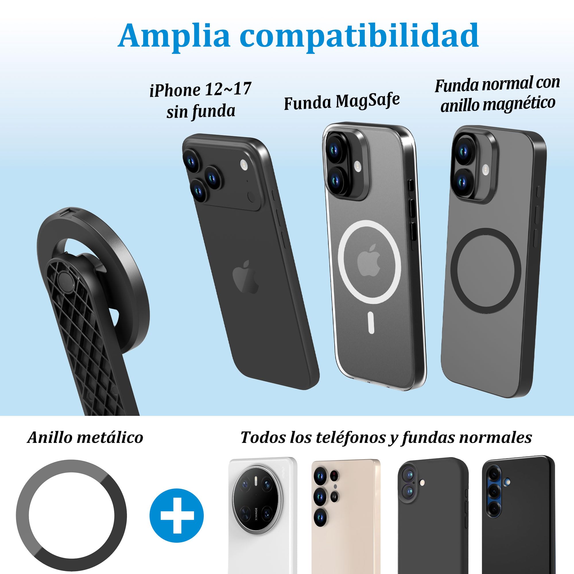 PlusAcc 176 cm Trípode magnético para MagSafe Selfie, Soporte de Aluminio Estable y Soporte de Viaje Giratorio 360°, Compatible con iPhone/Smartphones para Selfies, grabación de vídeo en Directo