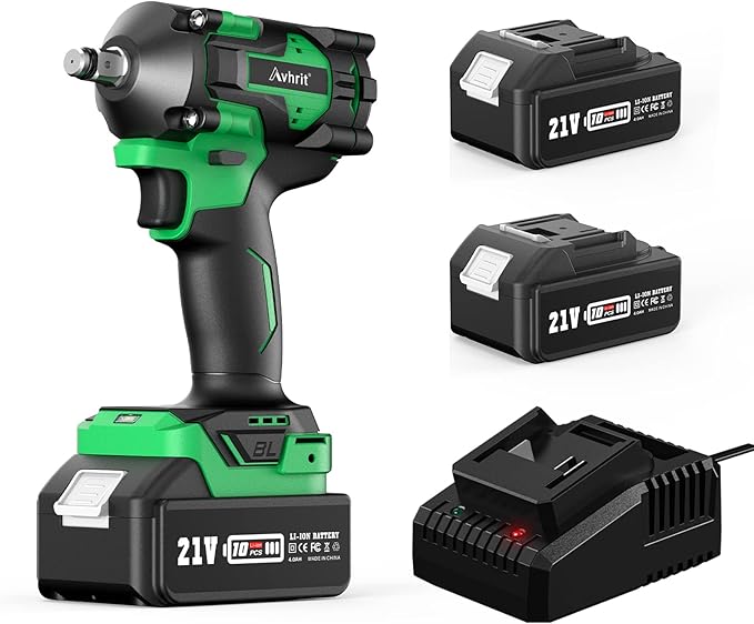 Avhrit Impact Wrench with 2Pcs Batteries, 650Nm/479ftlbs Impact Wrench