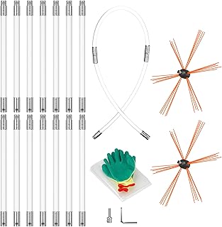 Chimney Sweep Kit, 20FT Chimney Cleaning Tool with 14 Nylon Flexible Rods and 2 Brush Heads, Rotary Chimney Cleaning Kit Driven by Drill, Chimney Brush Kit for Cleaning Fireplace