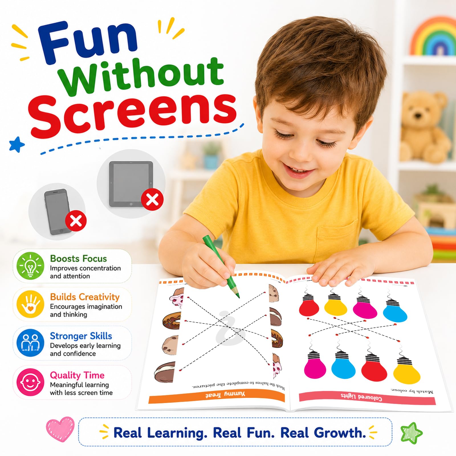 Matching Basic Skills Book for Kids 3+ | Fun Early Learning Activity Book with Shapes, Colors, Numbers & Patterns | Preschool Workbook | Best Educational Gift for Children 1