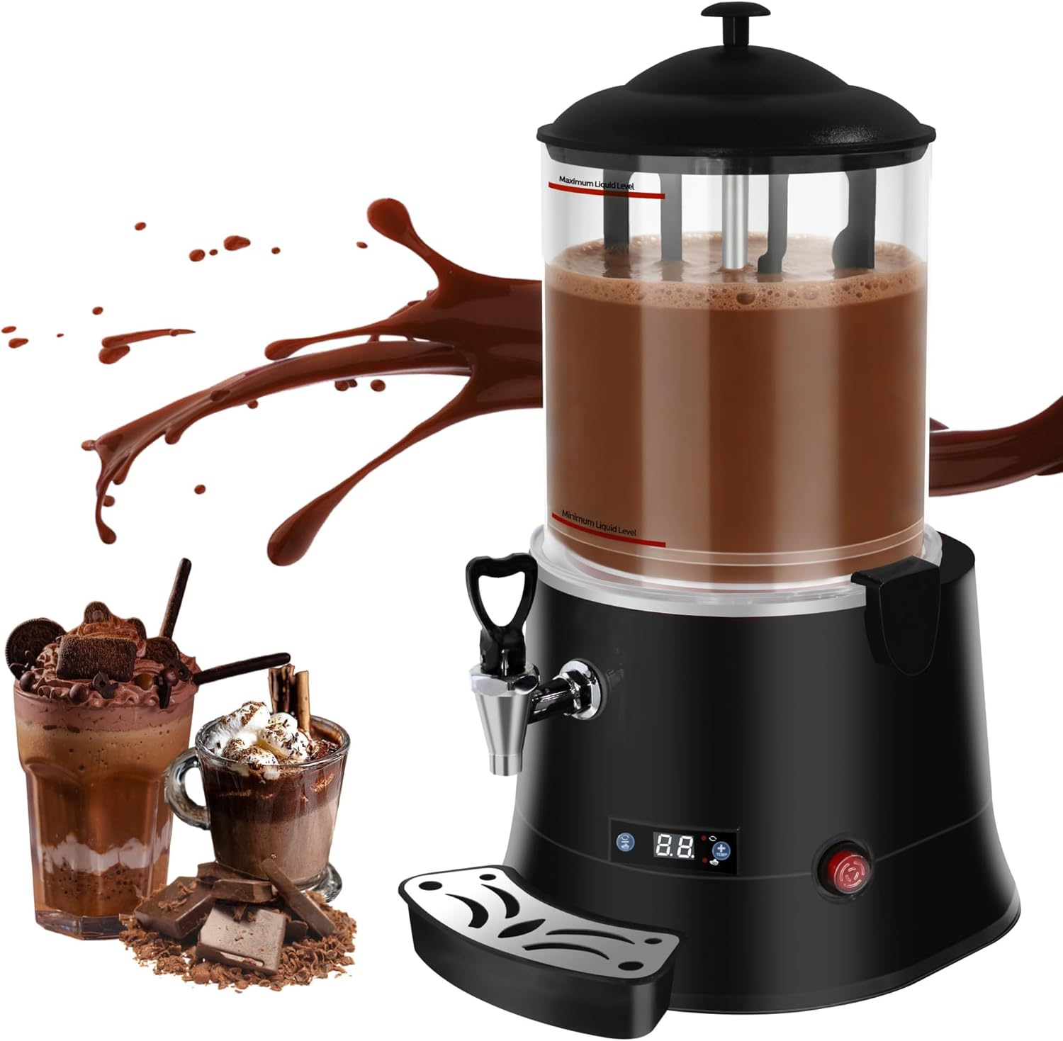 10L/2.6Gal Commercial Hot Chocolate Machine,Hot Beverage Maker, 86-194°F Intelligent Temperature Control, Hot Drink Dispenser for Coffee, Chocolate, Cocoa, Milk, Tea, Juice, Black