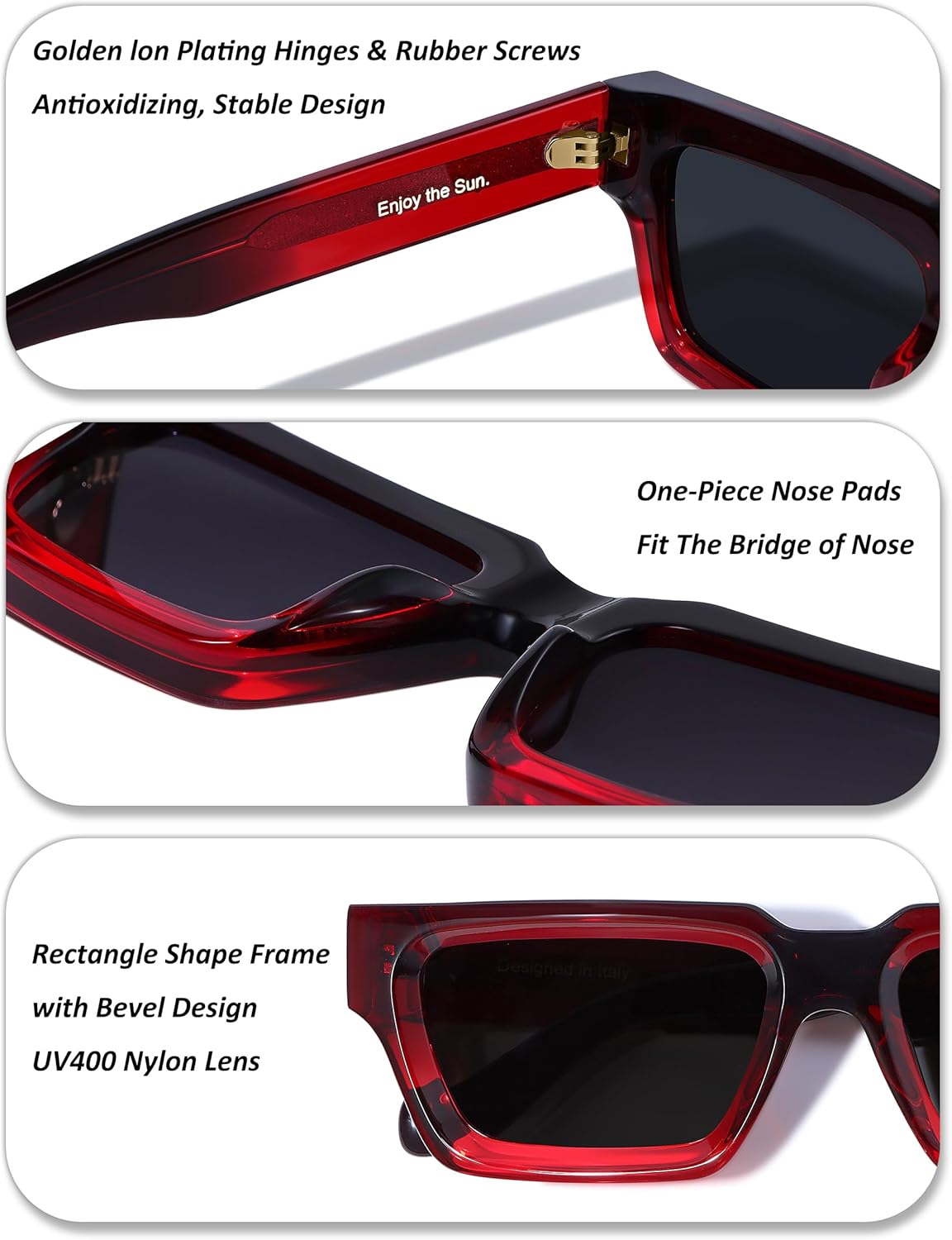 Non Polarized Acetate Sunglasses RY-A02 Frame with UV Protection Impact Resistant Nylon Lens Retro Unisex - Image 4