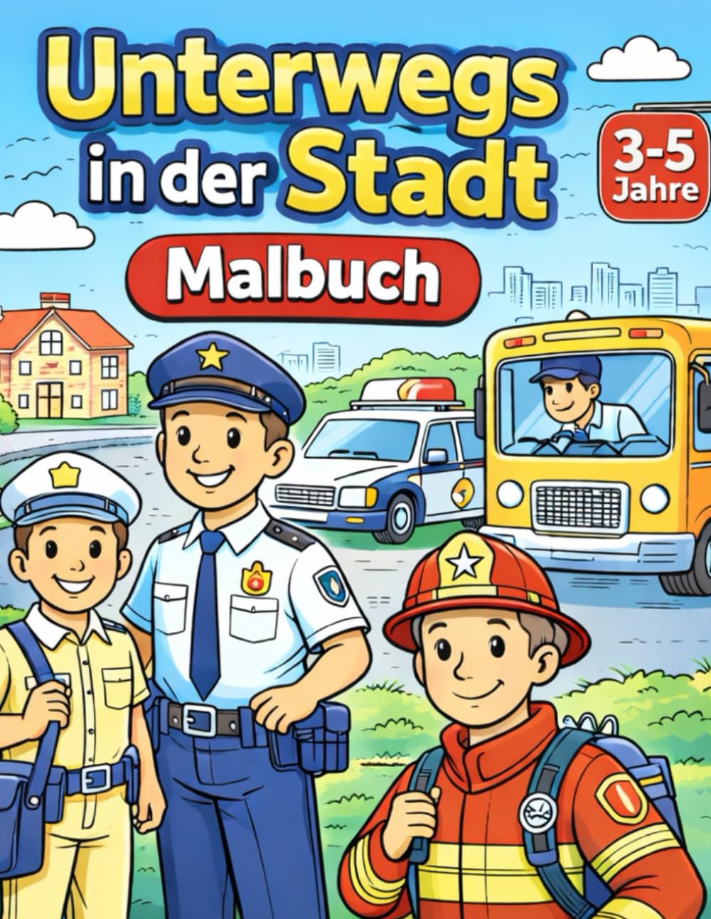 Unterwegs in der Stadt Malbuch für Kinder 3–5 Jahre – Fahrzeuge, Helfer & Stadtleben Ausmalbuch: Einfaches Ausmalbuch mit dicken Linien für ... | Autos, Feuerwehr, Polizei, Baustelle & mehr
