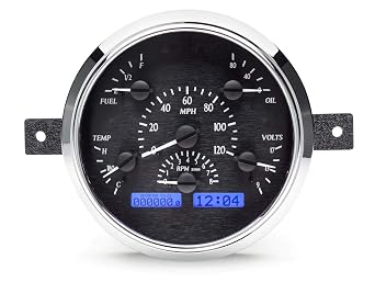 Dakota Digital VHX-49F-K-B Analog Dash Gauge System Compatible with Ford Car 1949-50, Black Alloy Style, Blue Backlighting