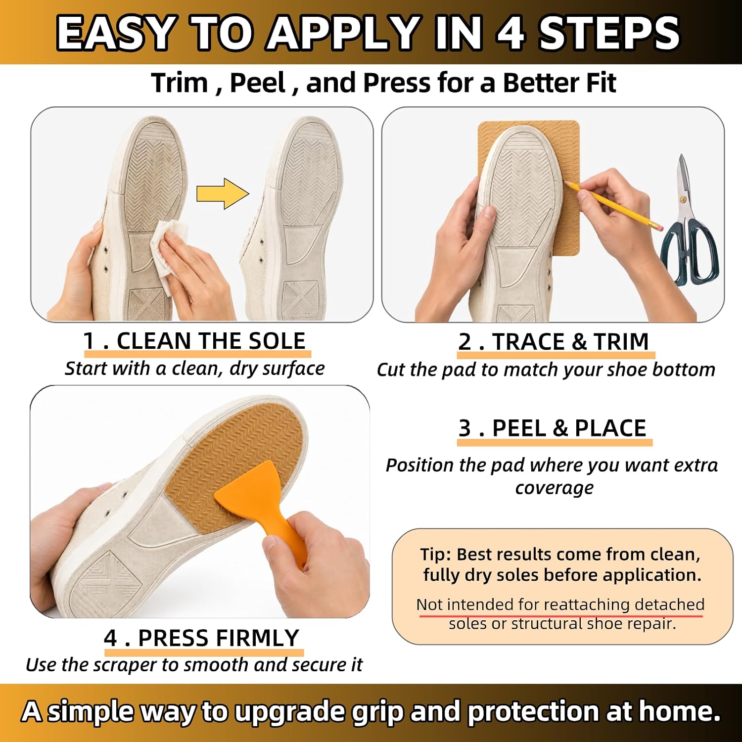 4-Piece Shoe Sole Protectors for Sneakers, Adhesive Non Slip Pads for Heels image 3