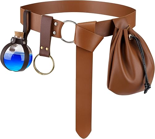 WERFORU Medieval Leather Belts for Women Belt Pouch Waist Bag Renaissance Leathe