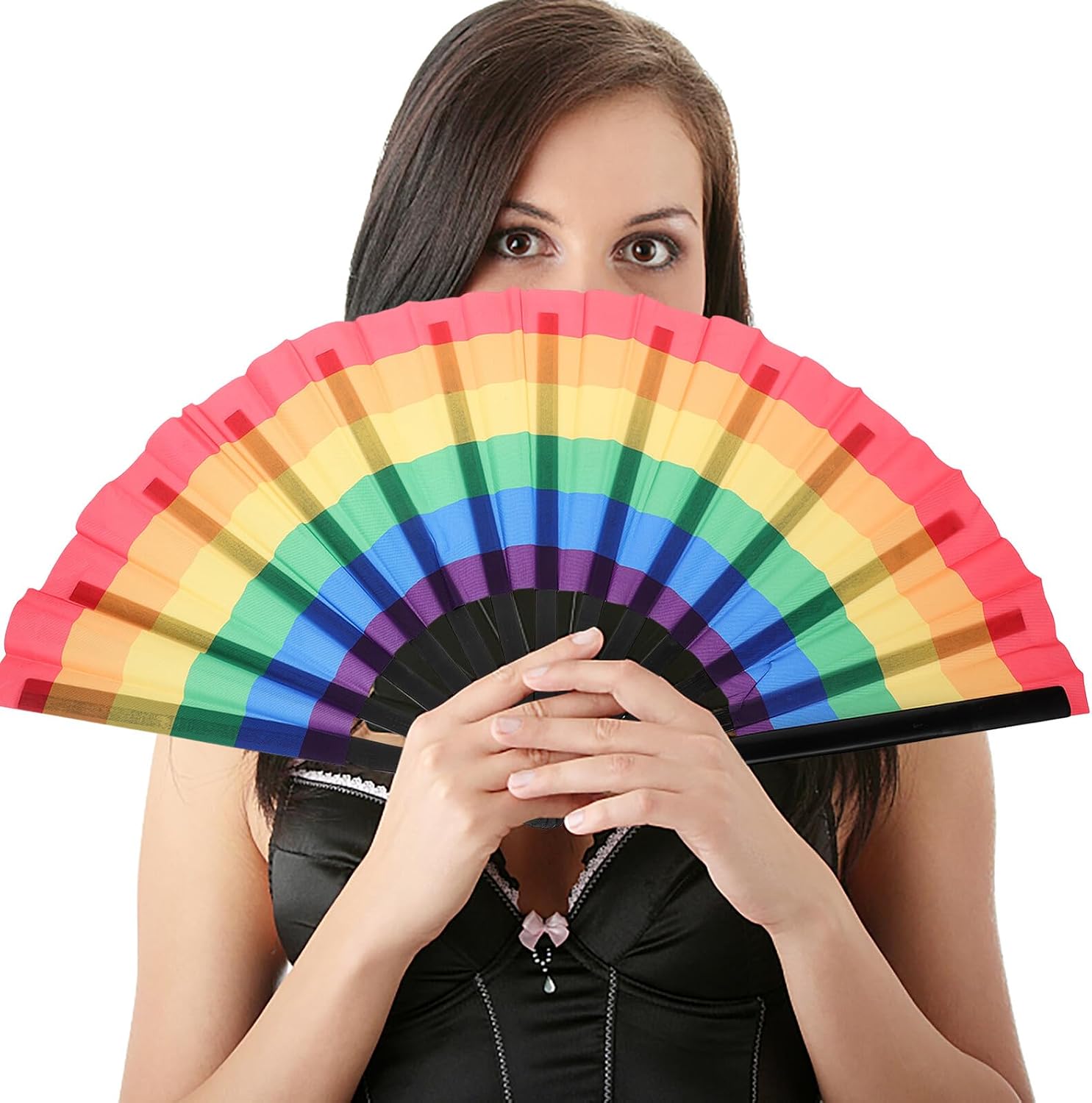 VALICLUD Classic Rainbow Folding Fan Handheld Decorative Fan Portable Vintage Dance Party Prop for Wedding and Festival Accessories