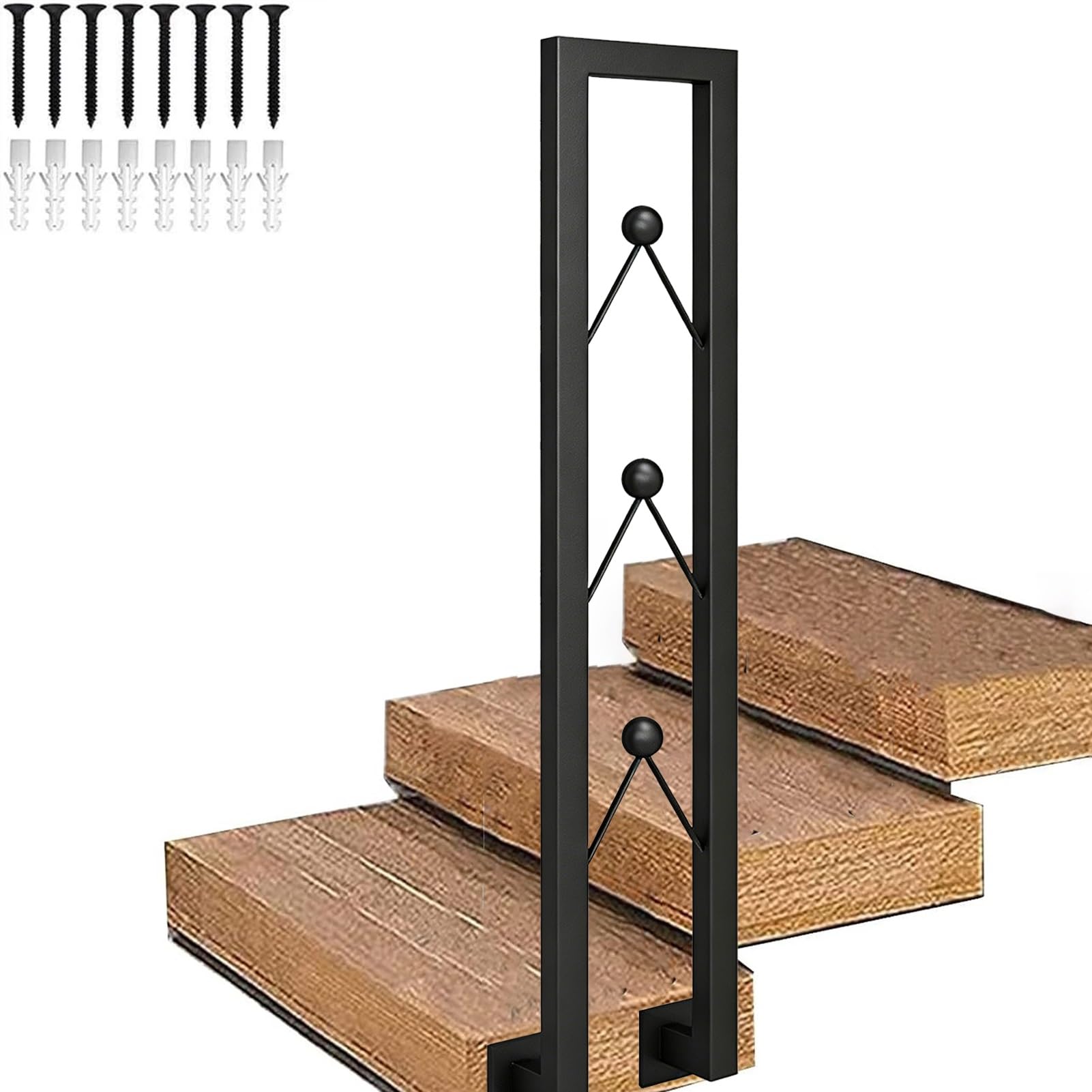 Industrial Wrought Iron Handrails, U-Shaped Transitional Banister Fits 1 Step for External or Interiors Mount, Black Square Pipe Support Bar(95cm/37in)