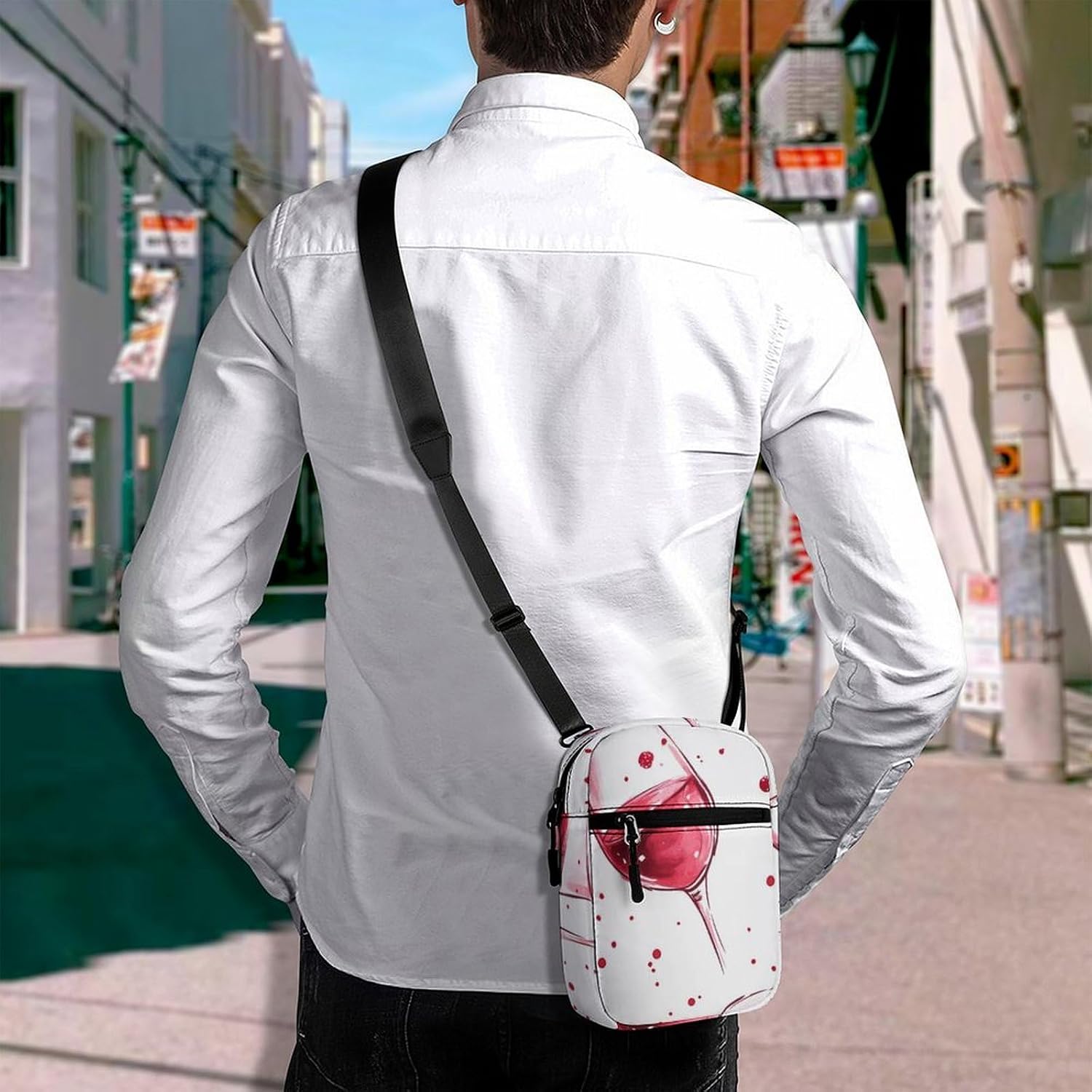 Red Wine Glasses Bloods Small Crossbody Bag Sling Shoulder Satchel | for women men,work travel workout,detachable and adjustable shoulder strap