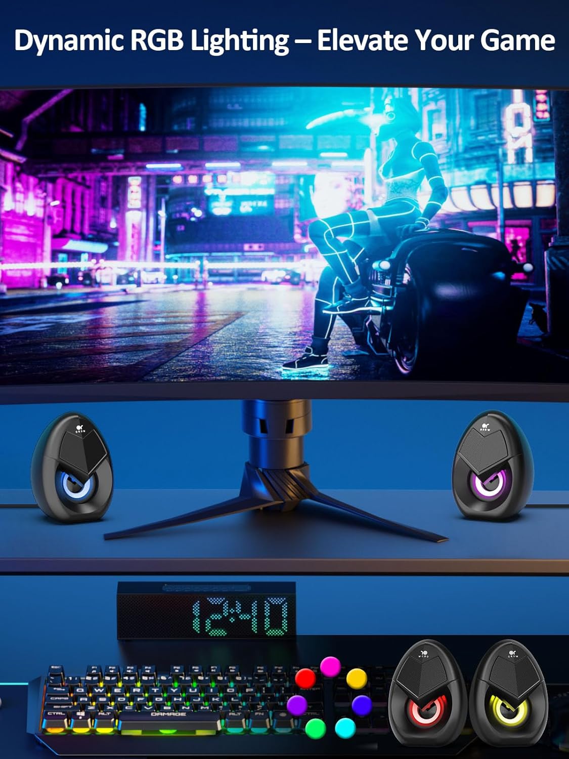 OR O R O W Computer Speakers,Mini 10W RGB PC Speakers with Colorful LED, Volume Control - Gaming Speakers for Desktop/Laptop, 3.5mm Aux (S208) (2.0) - Image 2