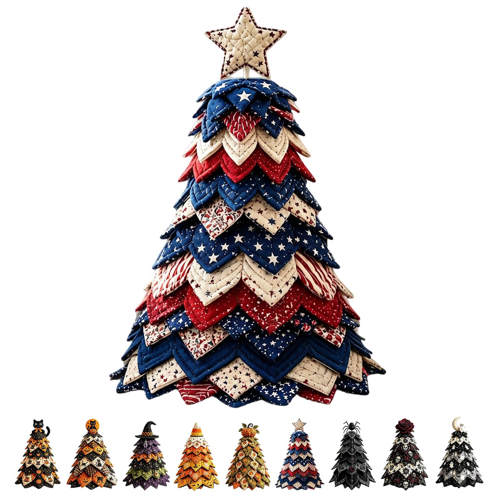 Americana Christmas Tree Quilt Kit, Christmas Patchwork Fabric DIY Kit (#A)